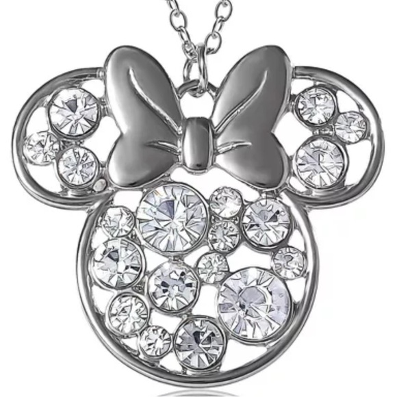 🆕 Disney Minnie Mouse Clear Rhinestone Pendant Necklace 18” - Picture 2 of 6